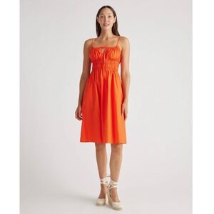 Quince 100%‎ Organic Cotton Keyhole Midi Dress Orange Vermilion Red Pockets M